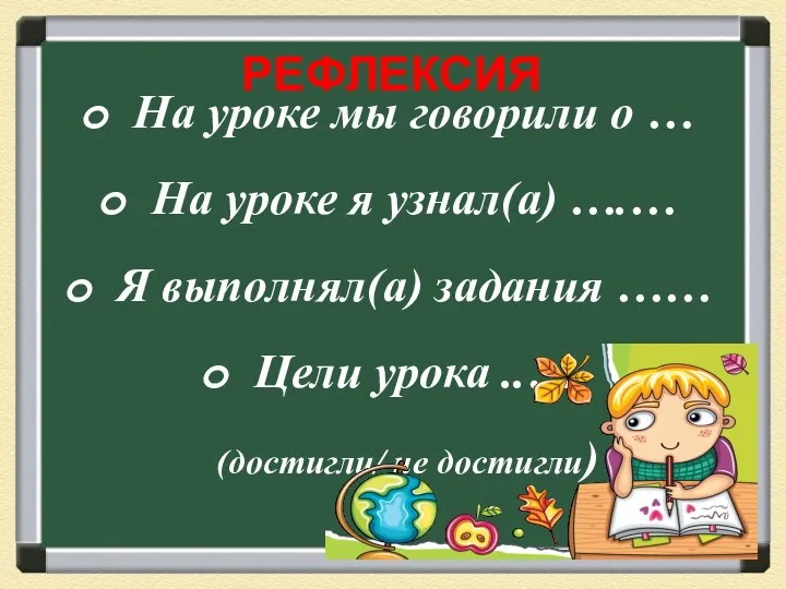 На уроке мы говорили о … На уроке я узнал(а)