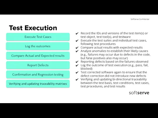 Test Execution Record the IDs and versions of the test