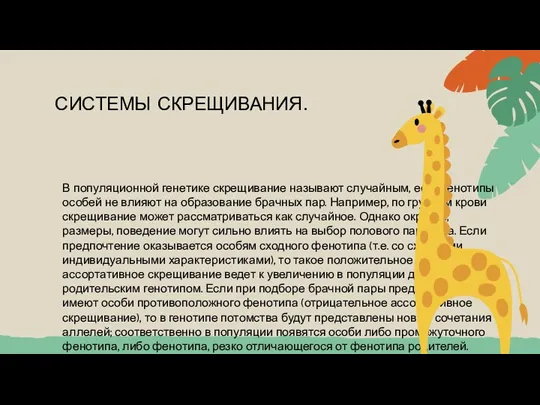 СИСТЕМЫ СКРЕЩИВАНИЯ. В популяционной генетике скрещивание называют случайным, если генотипы