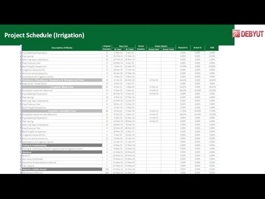 Project Schedule (Irrigation)