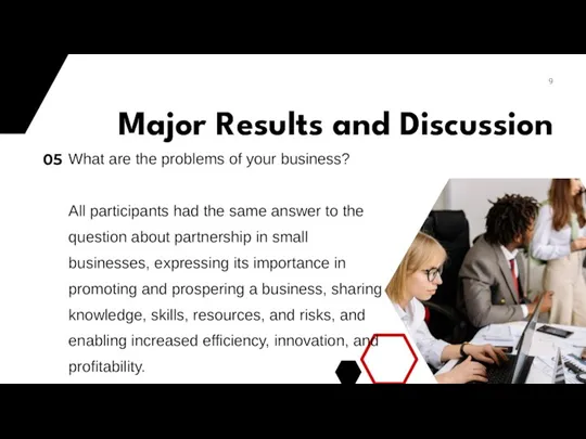 9 Major Results and Discussion What are the problems of your business? All