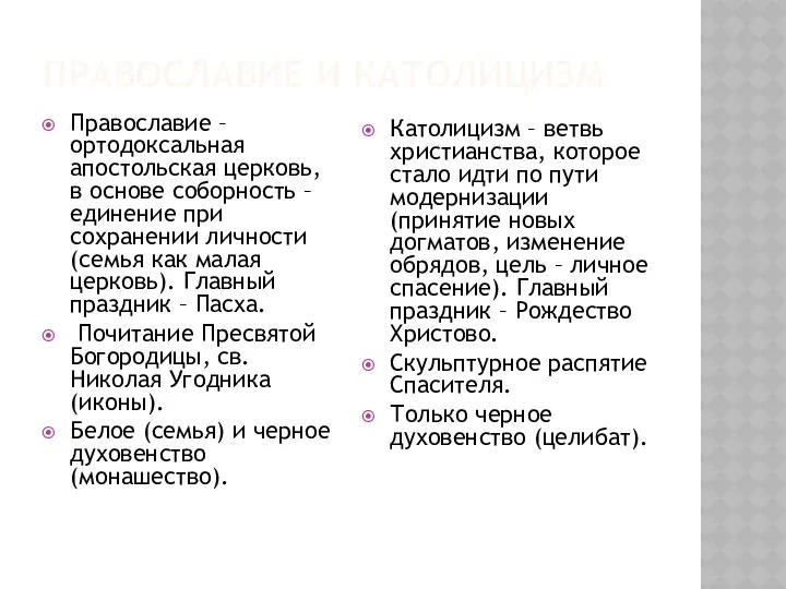 ПРАВОСЛАВИЕ И КАТОЛИЦИЗМ Православие – ортодоксальная апостольская церковь, в основе