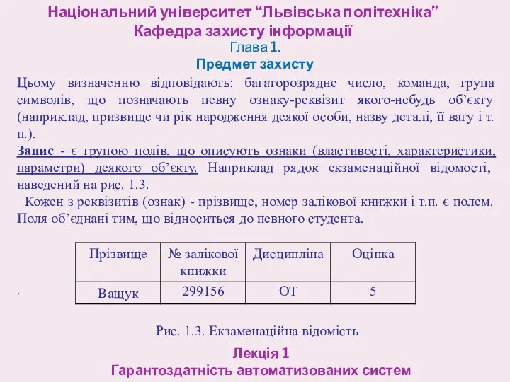 Національний університет “Львівська політехніка” Кафедра захисту інформації Лекція 1 Гарантоздатність