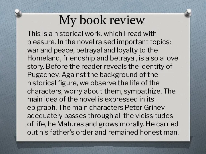 My book review This is a historical work, which I