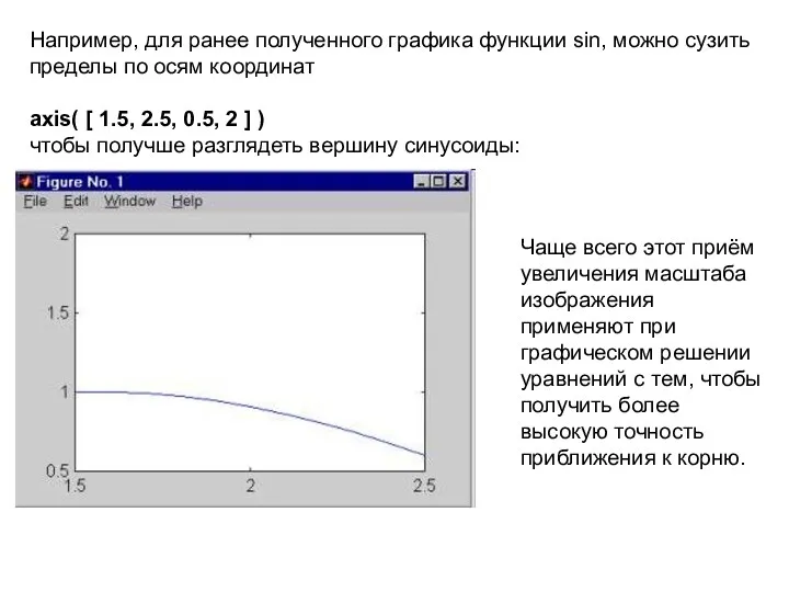 Например, для ранее полученного графика функции sin, можно сузить пределы