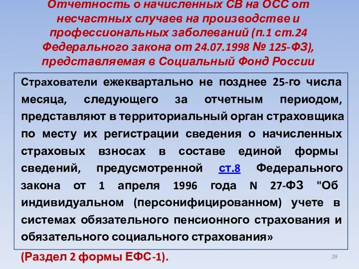 Отчетность о начисленных СВ на ОСС от несчастных случаев на