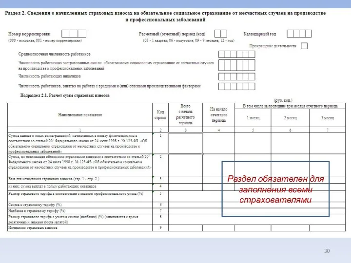 Раздел обязателен для заполнения всеми страхователями