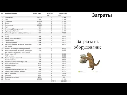 Затраты на оборудование Затраты