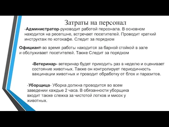 Затраты на персонал -Администратор-руководит работой персонала. В основном находится на