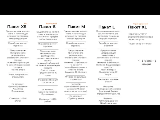 Пакет XS По договоренности Перечень услуг определяется в ходе переговоров