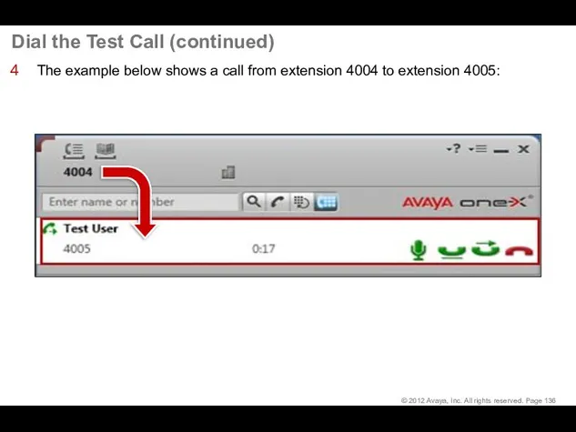 Dial the Test Call (continued) The example below shows a