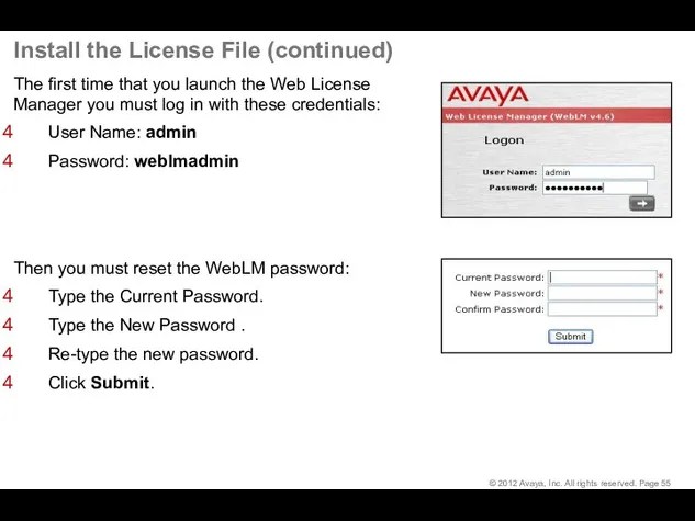 Install the License File (continued) The first time that you