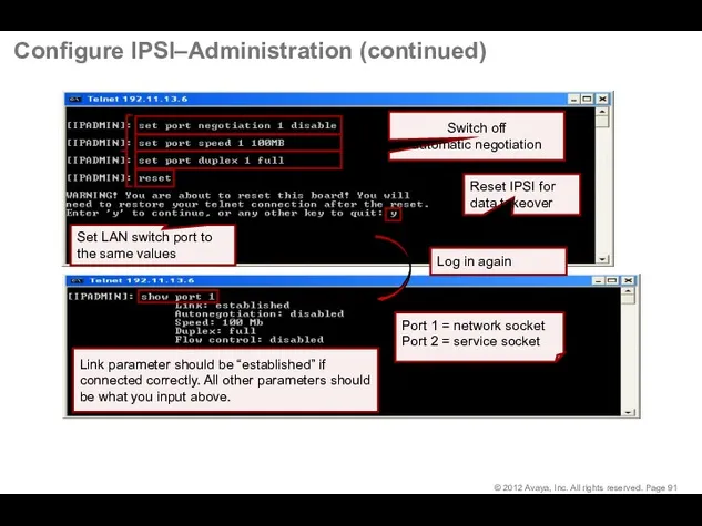 Configure IPSI–Administration (continued)