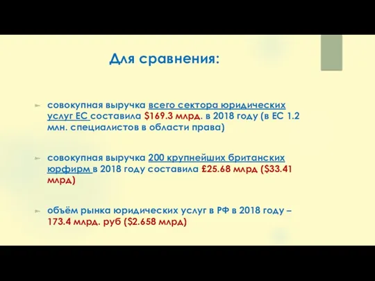 Для сравнения: совокупная выручка всего сектора юридических услуг ЕС составила $169.3 млрд. в