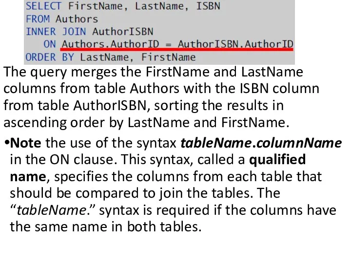 The query merges the FirstName and LastName columns from table