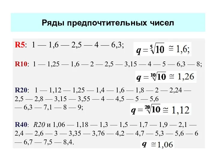 Ряды предпочтительных чисел R5: 1 — 1,6 — 2,5 —