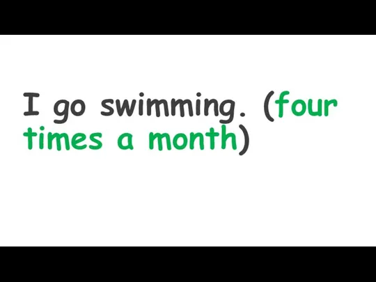 I go swimming. (four times a month)