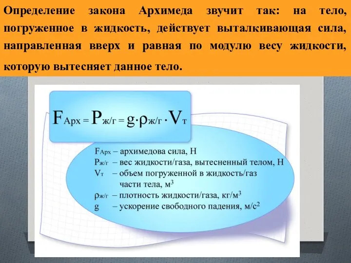 Определение закона Архимеда звучит так: на тело, погруженное в жидкость,