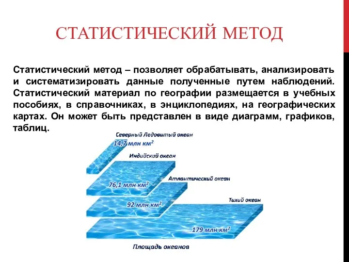 СТАТИСТИЧЕСКИЙ МЕТОД Статистический метод – позволяет обрабатывать, анализировать и систематизировать