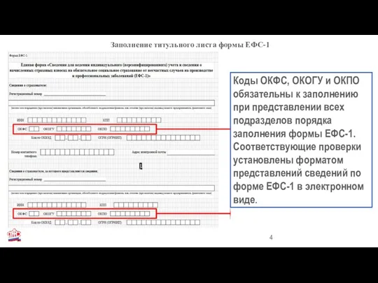 Заполнение титульного листа формы ЕФС-1 Коды ОКФС, ОКОГУ и ОКПО