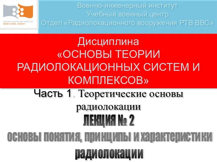 Теоретические основы радиолокации. Лекция 2. Часть 1