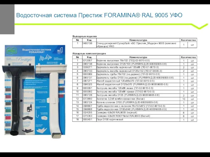 Водосточная система Престиж FORAMINA® RAL 9005 УФО