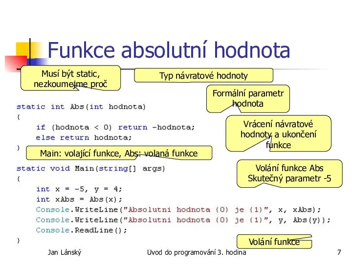 Jan Lánský Úvod do programování 3. hodina Funkce absolutní hodnota