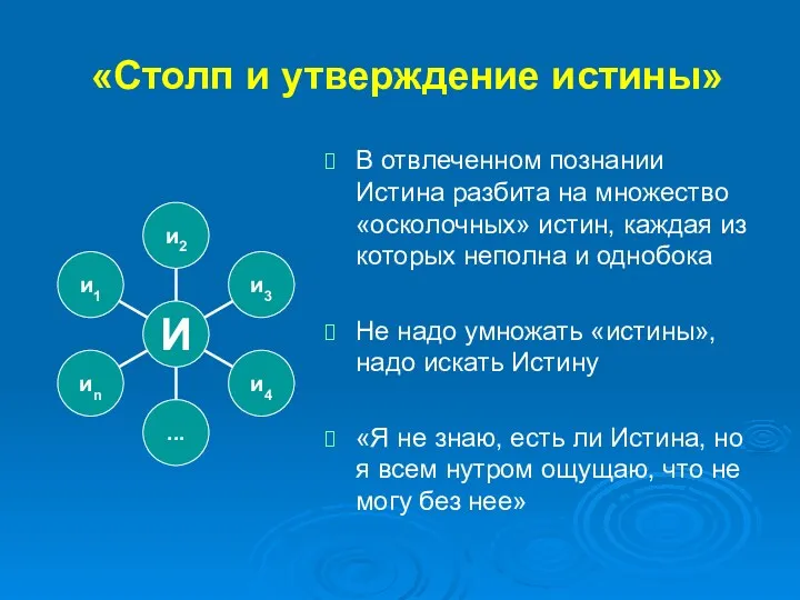 «Столп и утверждение истины» В отвлеченном познании Истина разбита на