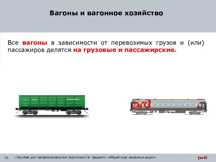 Все вагоны в зависимости от перевозимых грузов и (или) пассажиров делятся на грузовые