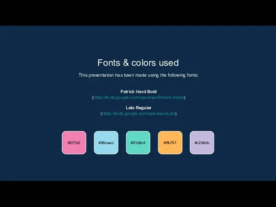 Fonts & colors used This presentation has been made using