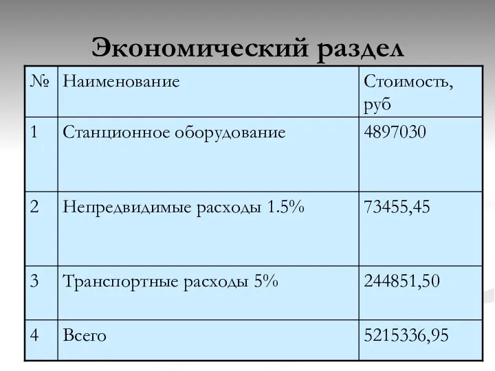 Экономический раздел