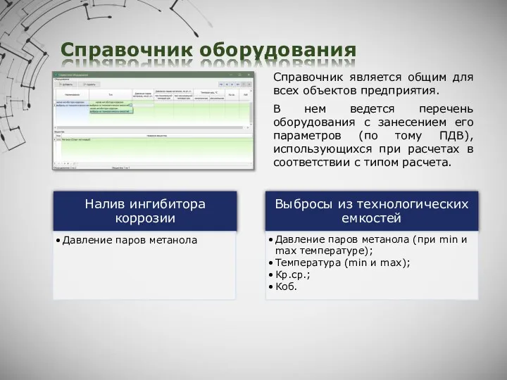 Справочник оборудования Справочник является общим для всех объектов предприятия. В