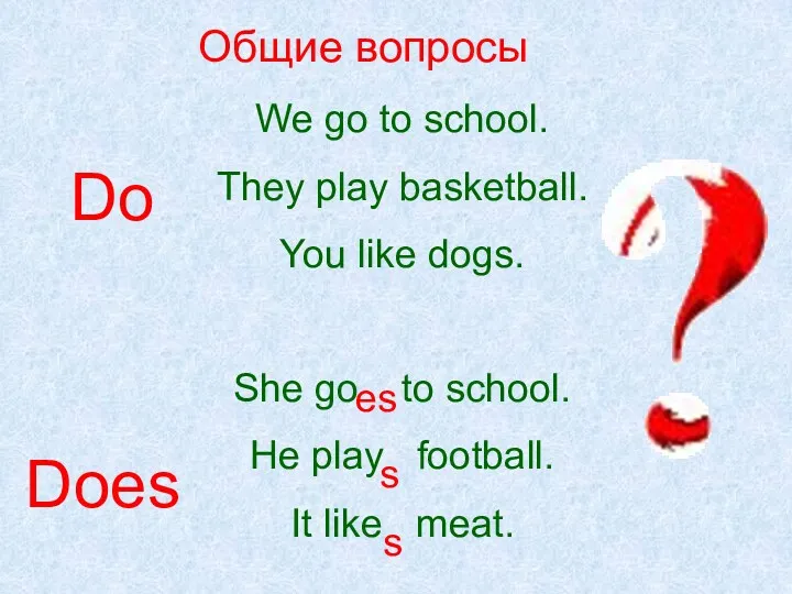 Общие вопросы We go to school. They play basketball. You