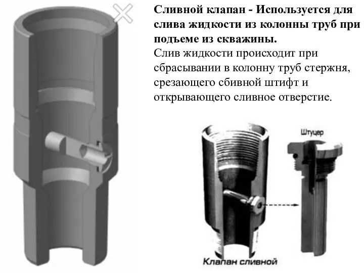 Сливной клапан - Используется для слива жидкости из колонны труб