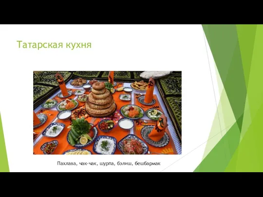 Татарская кухня Пахлава, чак-чак, шурпа, бэлиш, бешбармак