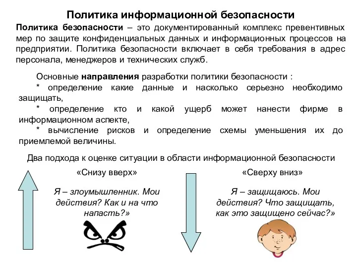 Политика безопасности – это документированный комплекс превентивных мер по защите