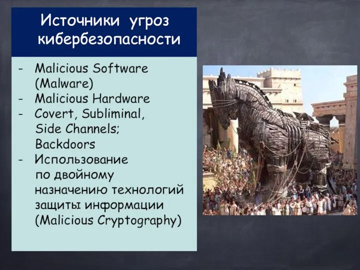 - Malicious Software (Malware) - Malicious Hardware - Covert, Subliminal,