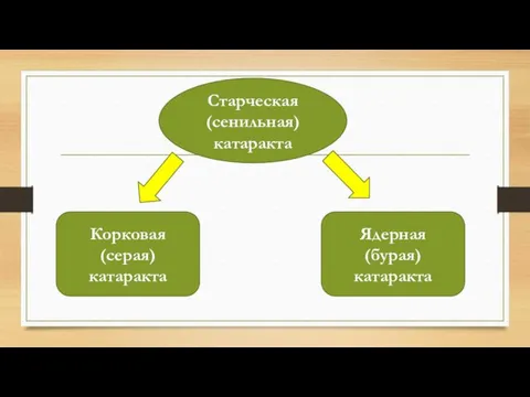 Старческая (сенильная) катаракта Корковая (серая) катаракта Ядерная (бурая) катаракта