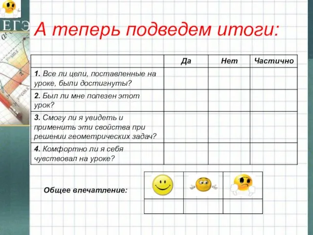 А теперь подведем итоги: Общее впечатление: