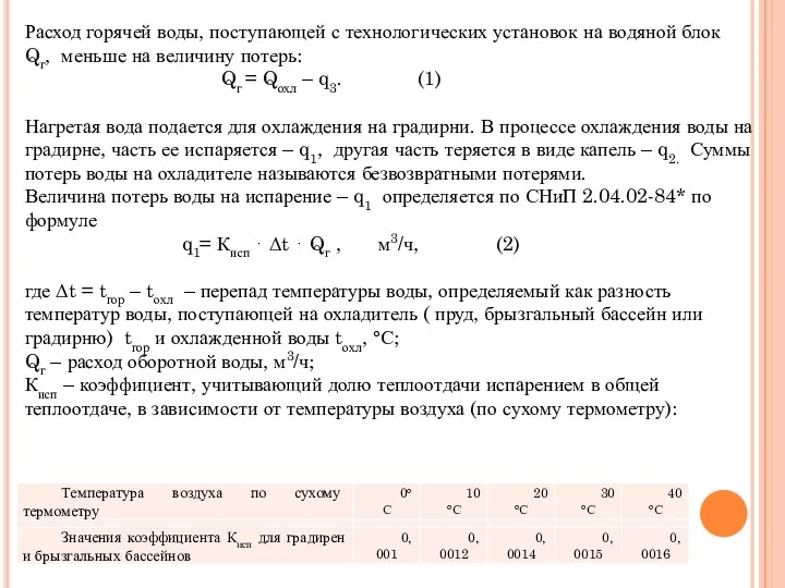 Расход горячей воды, поступающей с технологических установок на водяной блок