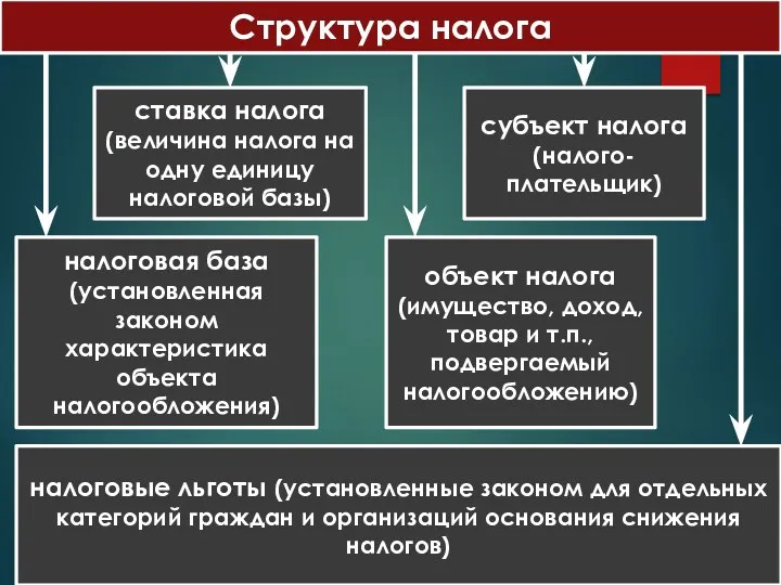 Структура налога ставка налога (величина налога на одну единицу налоговой