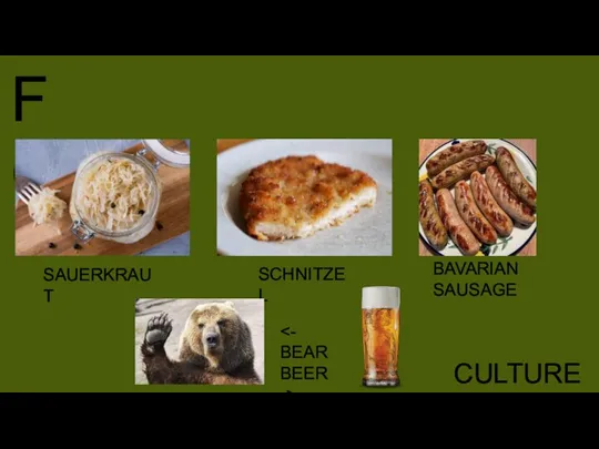 CULTURE F OOD SAUERKRAUT SCHNITZEL BAVARIAN SAUSAGE