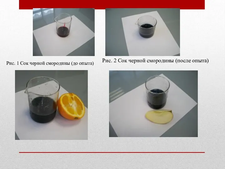 Рис. 2 Сок черной смородины (после опыта) Рис. 1 Сок черной смородины (до опыта)