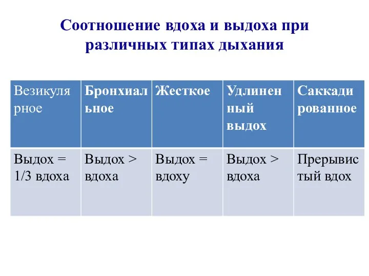 Соотношение вдоха и выдоха при различных типах дыхания