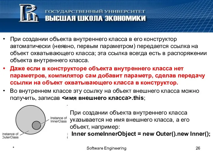 * Software Engineering При создании объекта внутреннего класса в его