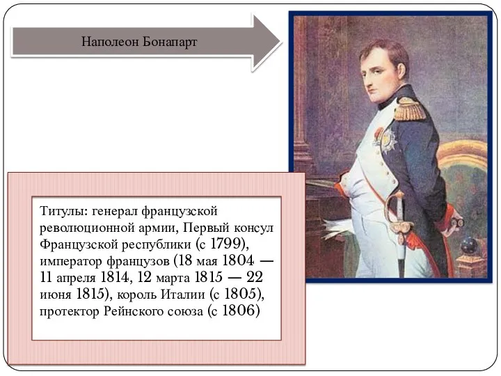 Титулы: генерал французской революционной армии, Первый консул Французской республики (с