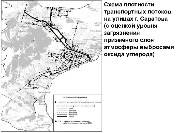 Схема плотности транспортных потоков на улицах г. Саратова (с оценкой