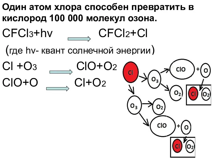 Один атом хлора способен превратить в кислород 100 000 молекул