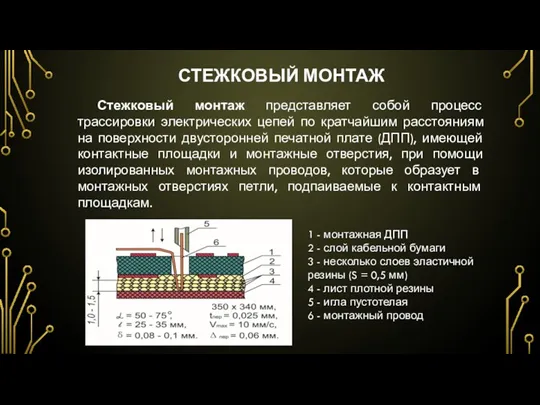 СТЕЖКОВЫЙ МОНТАЖ Стежковый монтаж представляет собой процесс трассировки электрических цепей