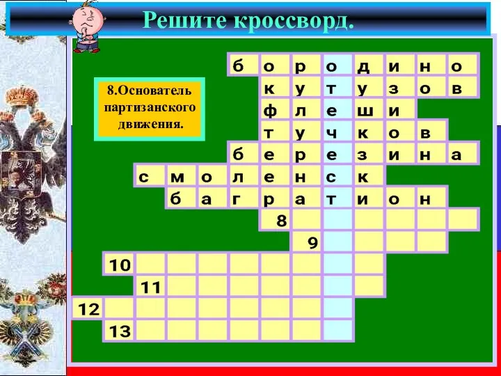 Решите кроссворд. 8.Основатель партизанского движения.